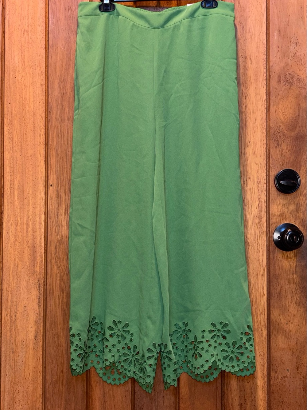 Chico’s Green Eyelet Hem Flowy Pants